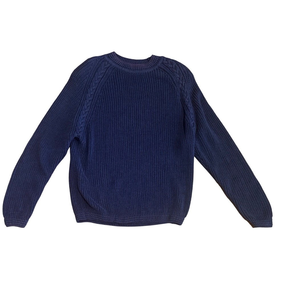 Vintage Women's Chaus Sport 80's Cable Knit Raglan Sweater Navy‎ Blue Size M
